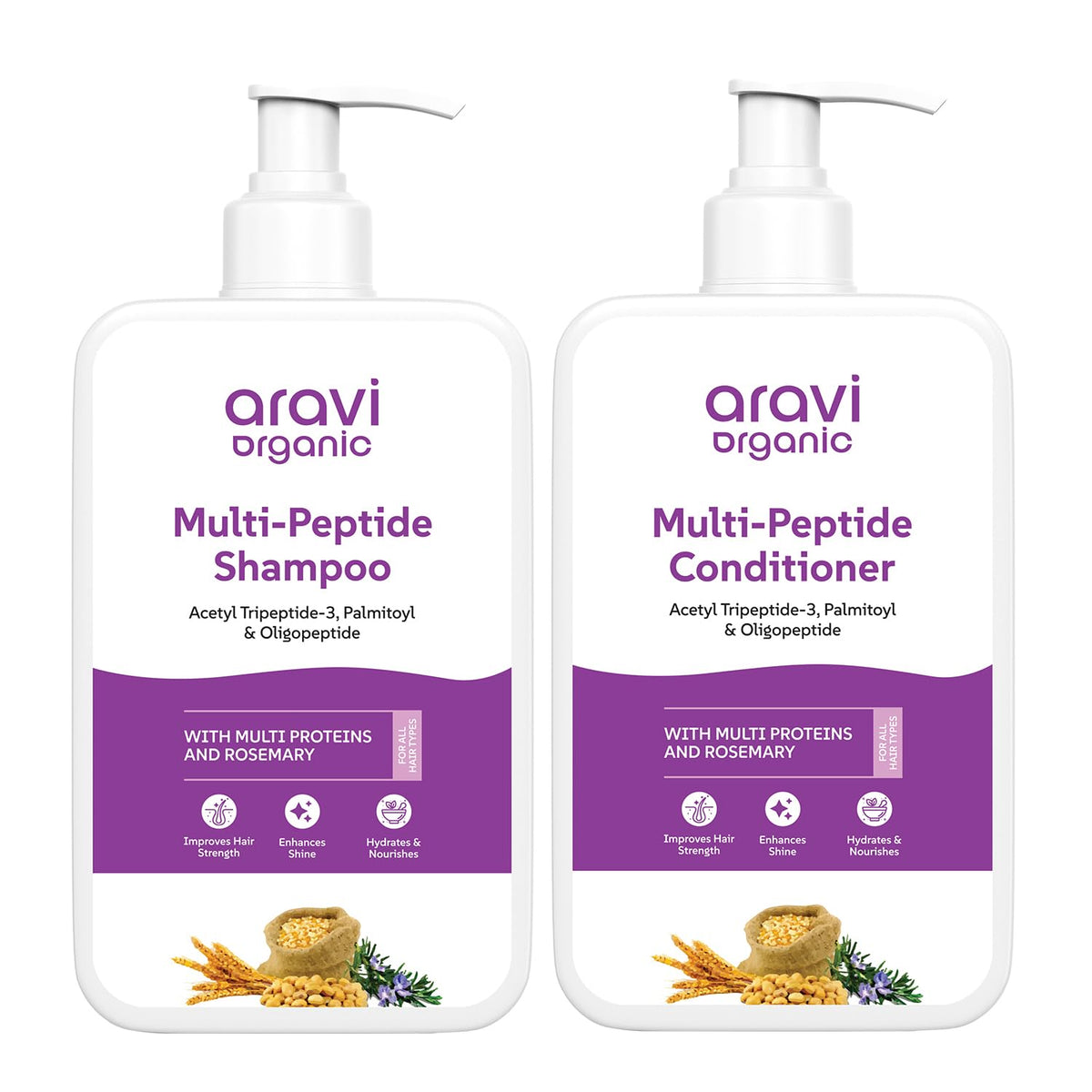Aravi Organic Multi-Peptide Hair Fall Control Shampoo and Conditioner for Healthy Hair Growth – Pack of 2