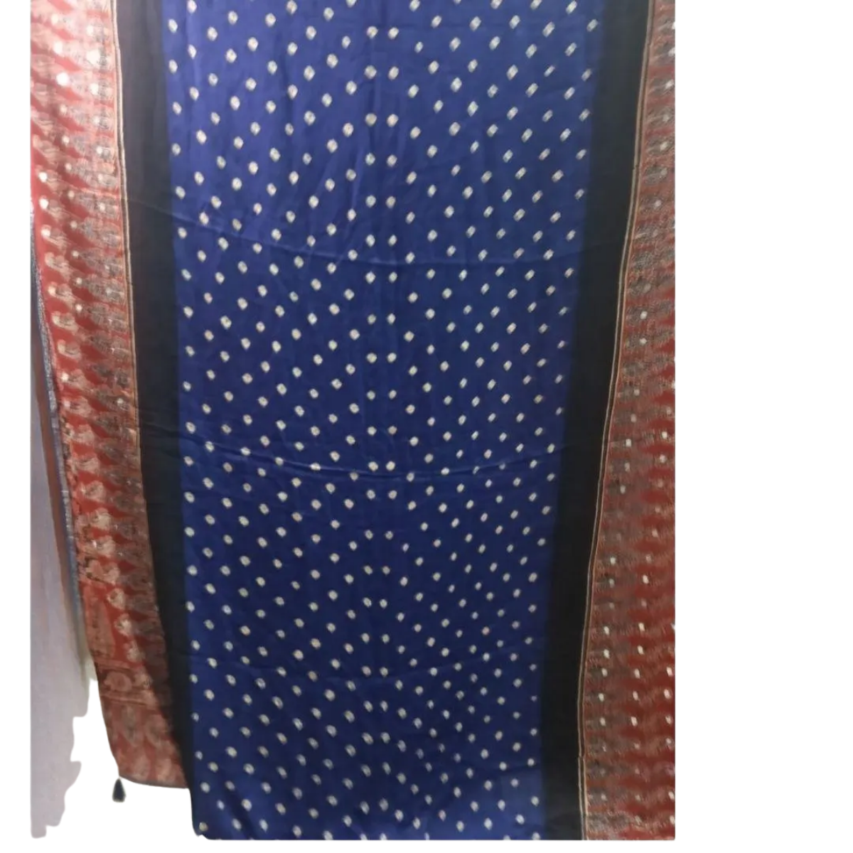 Ajrakh Modal Silk Bandhani Blue Saree with Blouse ,Mirror Work,Sangeet Outfit, Party Wear