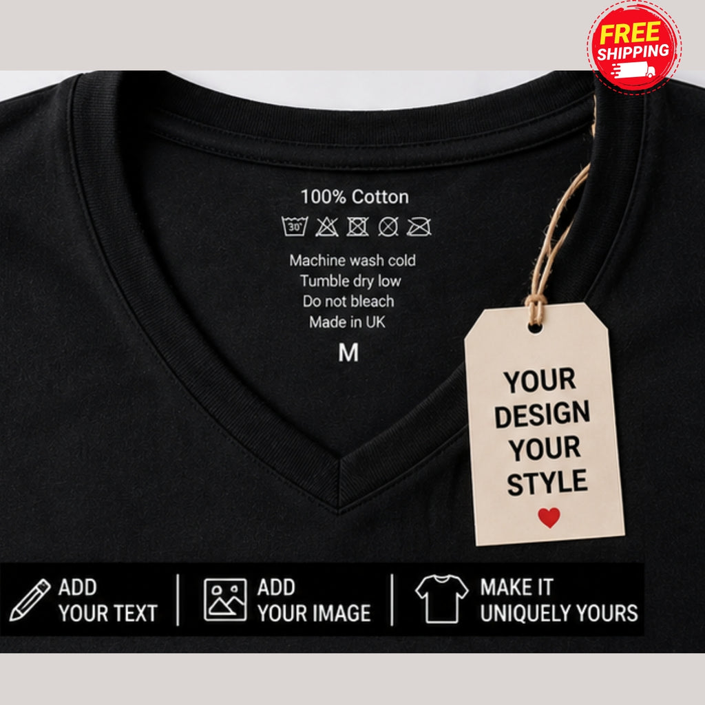 Personalised V-Neck T-Shirt for Women – 100% Cotton Custom Photo & Text Tee
