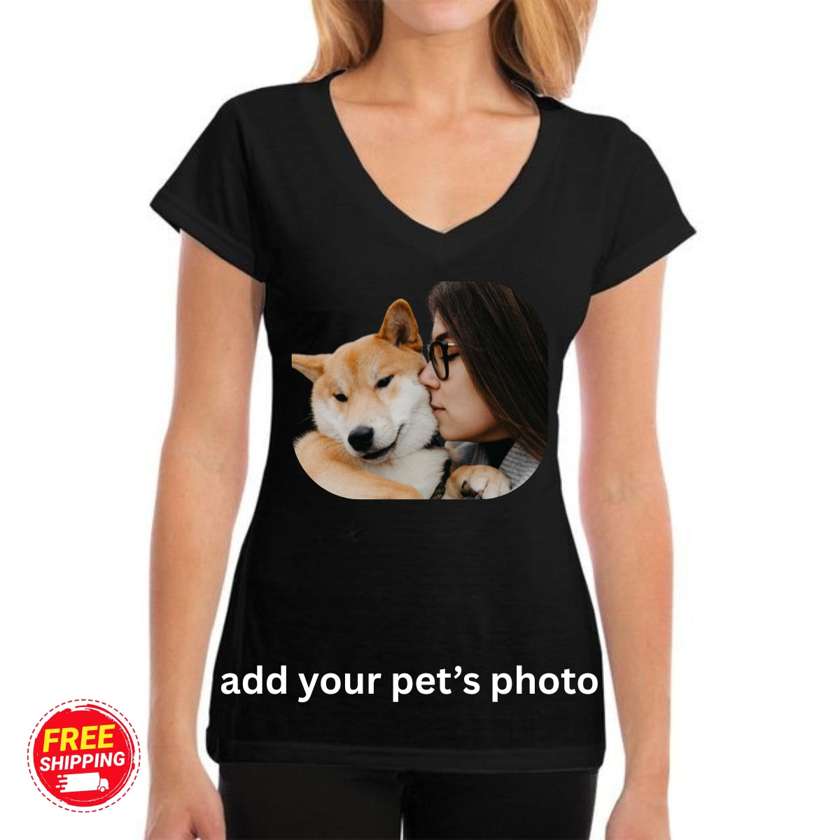 Personalised V-Neck T-Shirt for Women – 100% Cotton Custom Photo & Text Tee