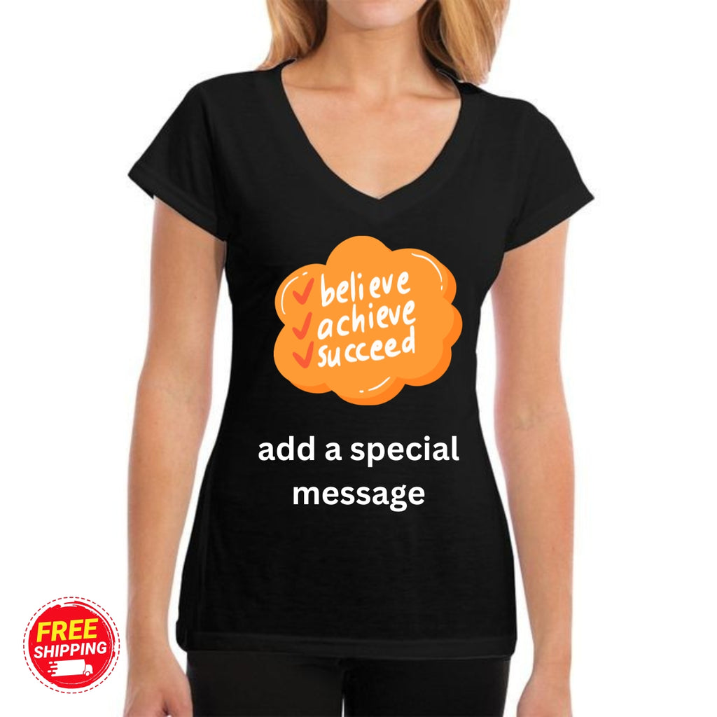 Personalised V-Neck T-Shirt for Women – 100% Cotton Custom Photo & Text Tee