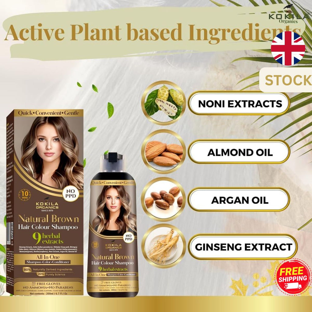 Kokila Hair Colour Shampoo, Brown Hair Dye for Men Women, Ammonia Free, Paraben Free