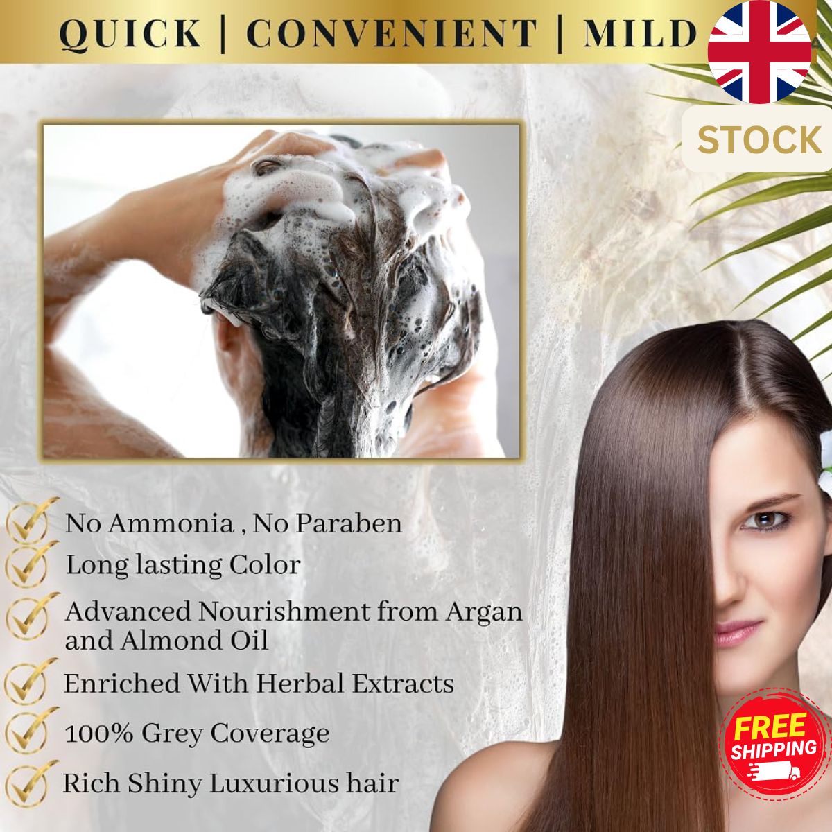 Kokila Hair Colour Shampoo, Brown Hair Dye for Men Women, Ammonia Free, Paraben Free
