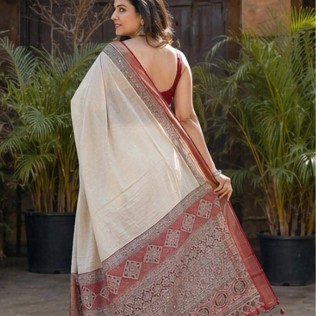 Ajrakh Modal Silk Saree With Blouse, Mirror Work Saree, Sangeet Outfit ,Wedding Party Wear