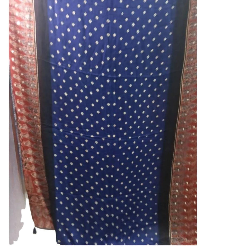 Ajrakh Modal Silk Bandhani Blue Saree with Blouse ,Mirror Work,Sangeet Outfit, Party Wear __etsy:8504205395