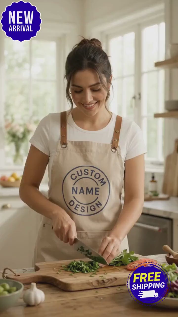 Personalized Apron, Custom Kitchen Chef Apron, Canvas Cross Back Workwear