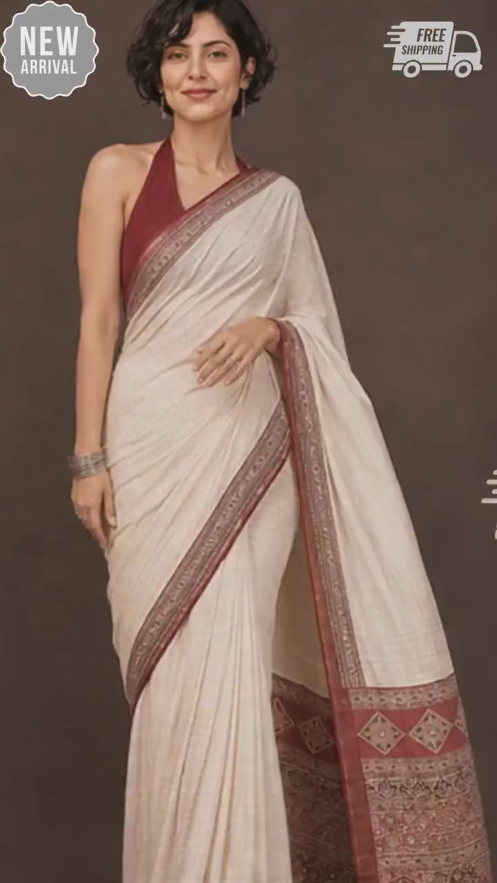Ajrakh Modal Silk Saree With Blouse, Mirror Work Saree, Sangeet Outfit ,Wedding Party Wear